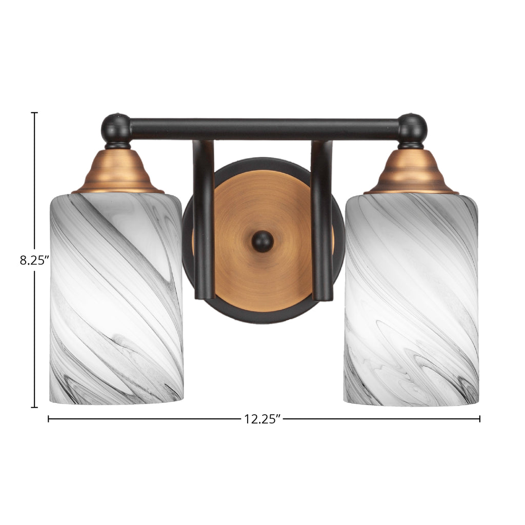Paramount Two Light Bath Bar in Matte Black & Brass with 4" Onyx Swirl Shade