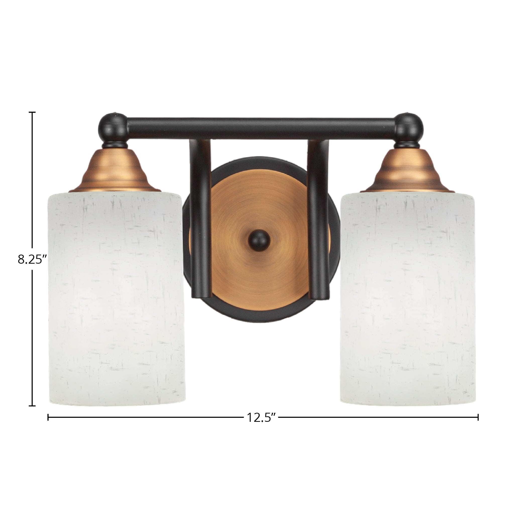 Paramount Two Light Bath Bar in Matte Black & Brass with 4" White Muslin Shade