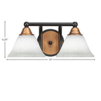 Paramount Two Light Bath Bar in Matte Black & Brass with 7" White Muslin Shade