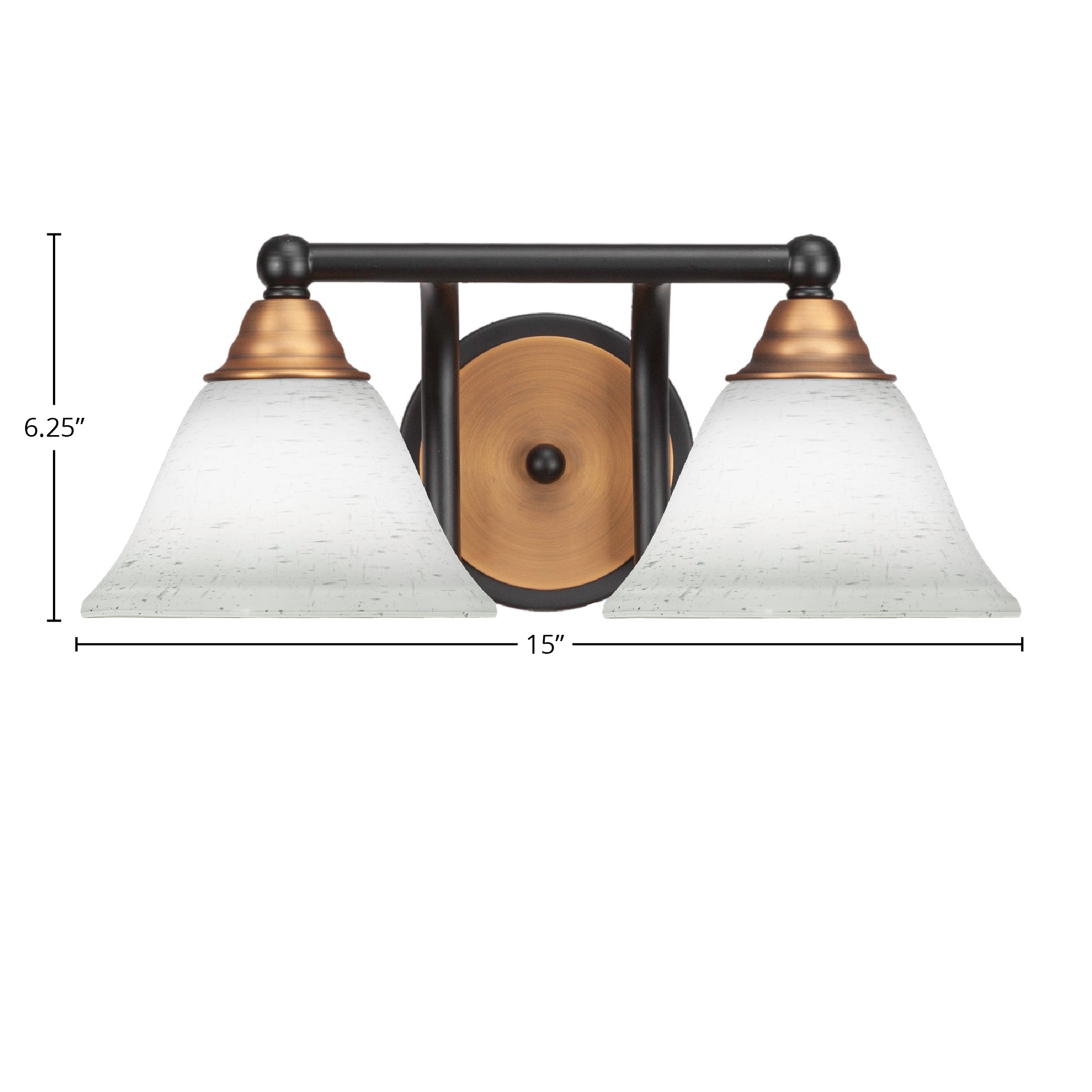 Paramount Two Light Bath Bar in Matte Black & Brass with 7" White Muslin Shade