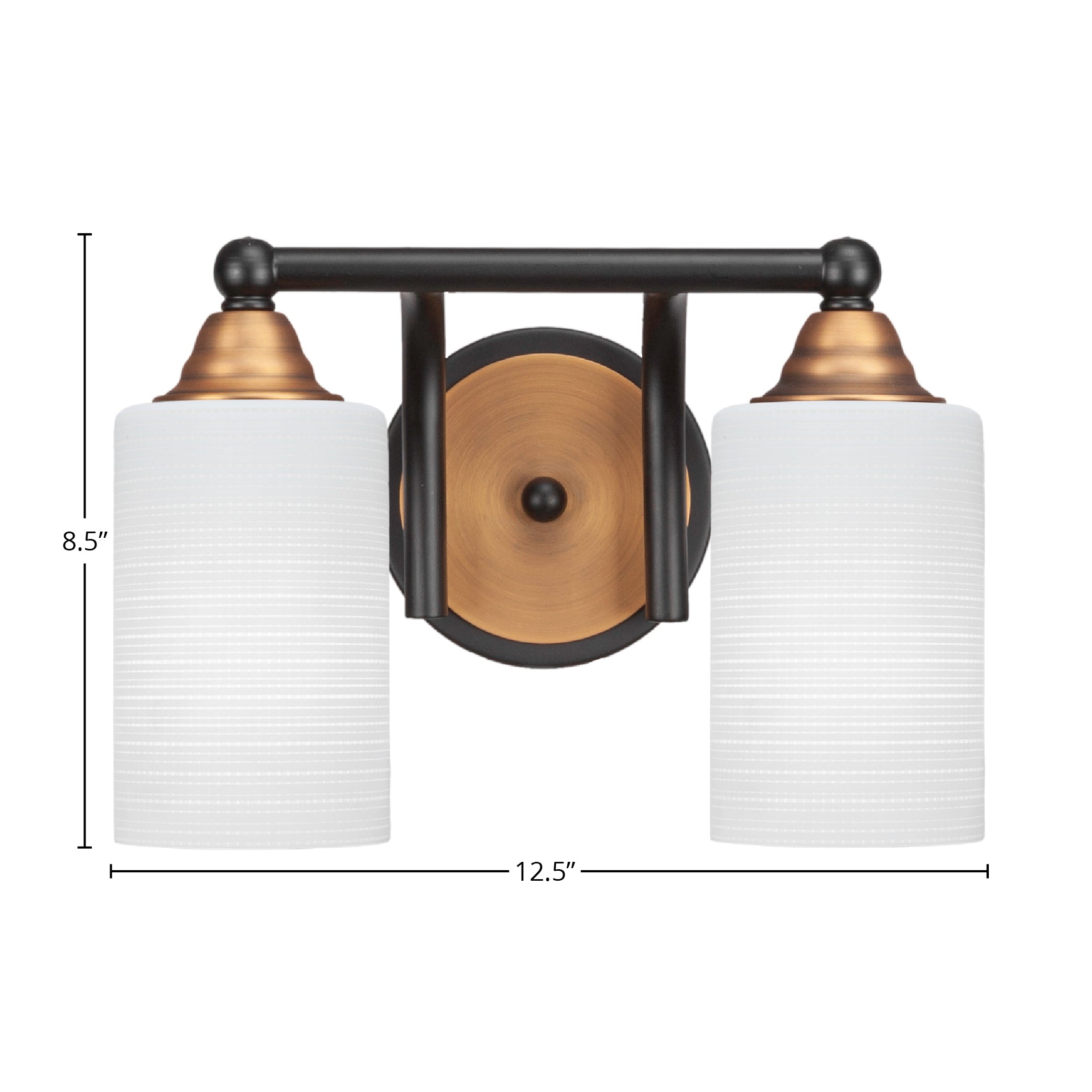 Paramount Two Light Bath Bar in Matte Black & Brass with 4" White Matrix Shade