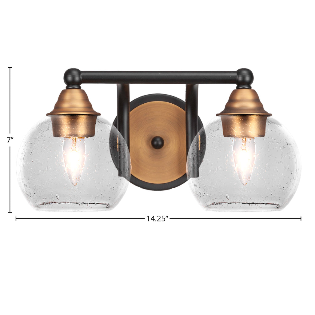 Paramount Two Light Bath Bar in Matte Black & Brass with 5.75" Clear Bubble Shade