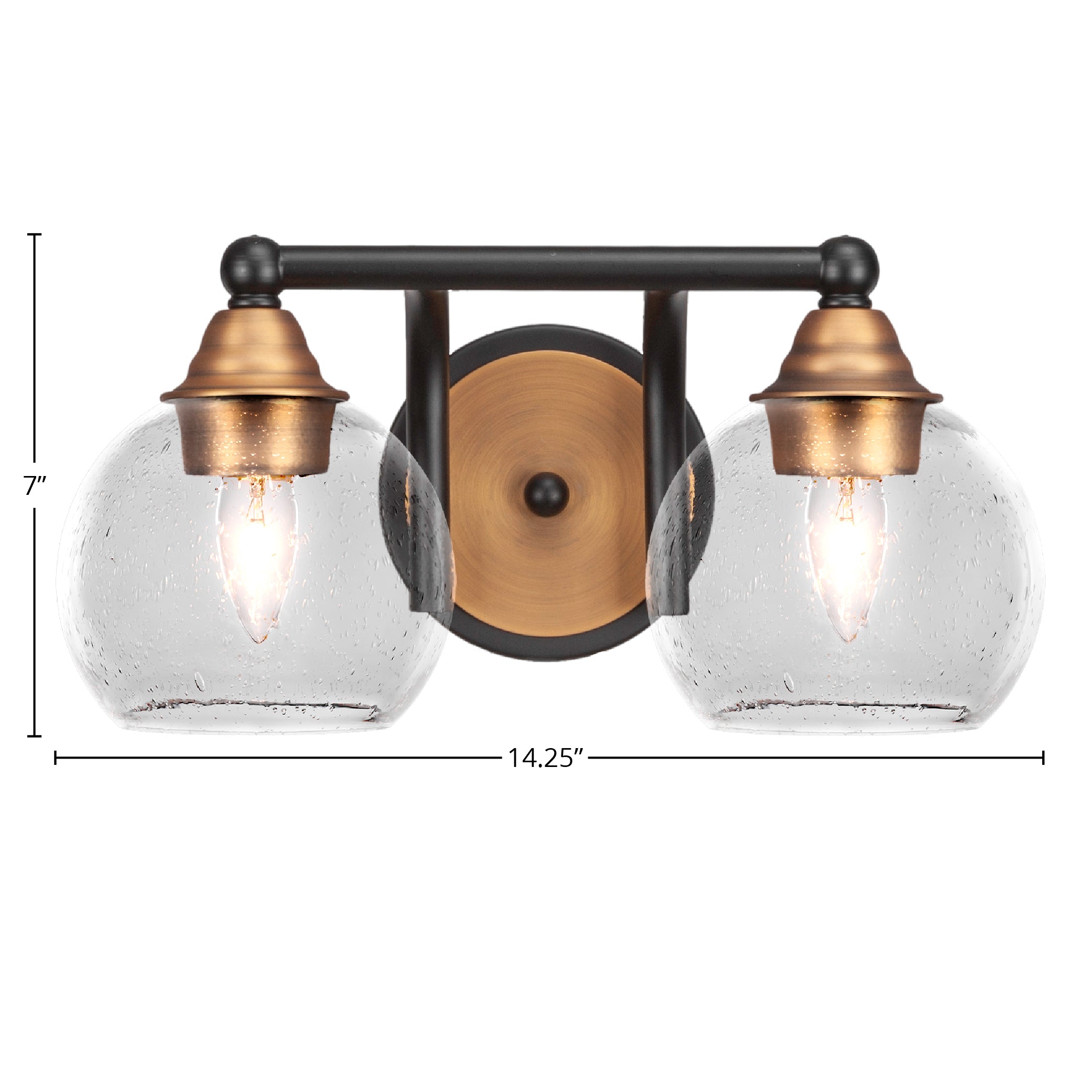 Paramount Two Light Bath Bar in Matte Black & Brass with 5.75" Clear Bubble Shade