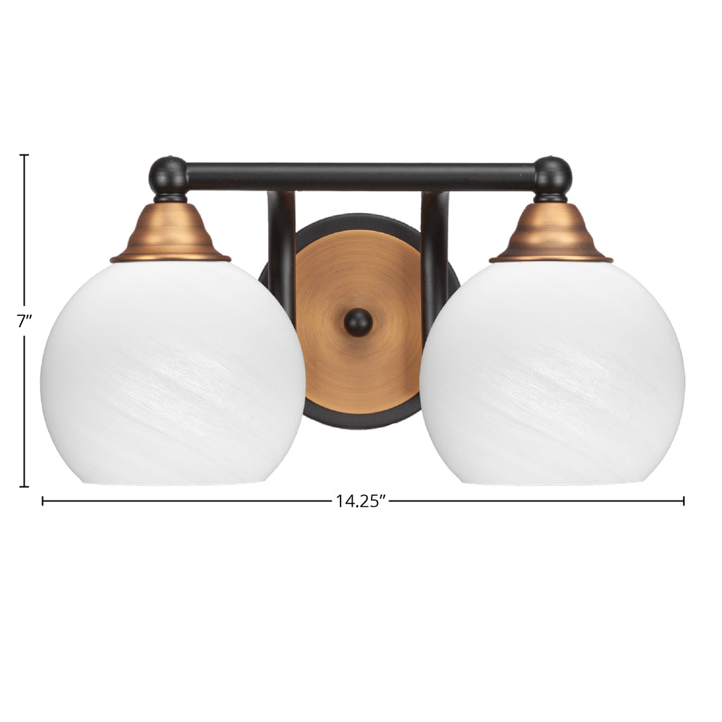 Paramount Two Light Bath Bar in Matte Black & Brass with 5.75" White Marble Shade