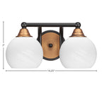 Paramount Two Light Bath Bar in Matte Black & Brass with 5.75" White Marble Shade