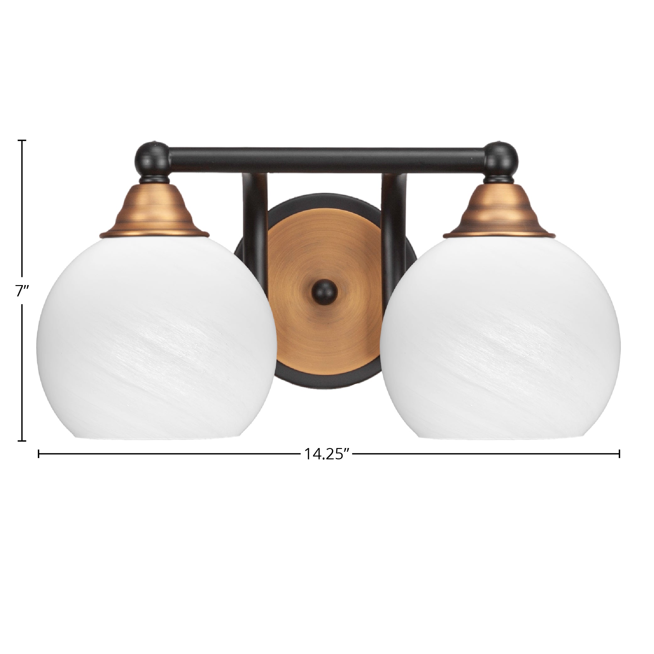 Paramount Two Light Bath Bar in Matte Black & Brass with 5.75" White Marble Shade