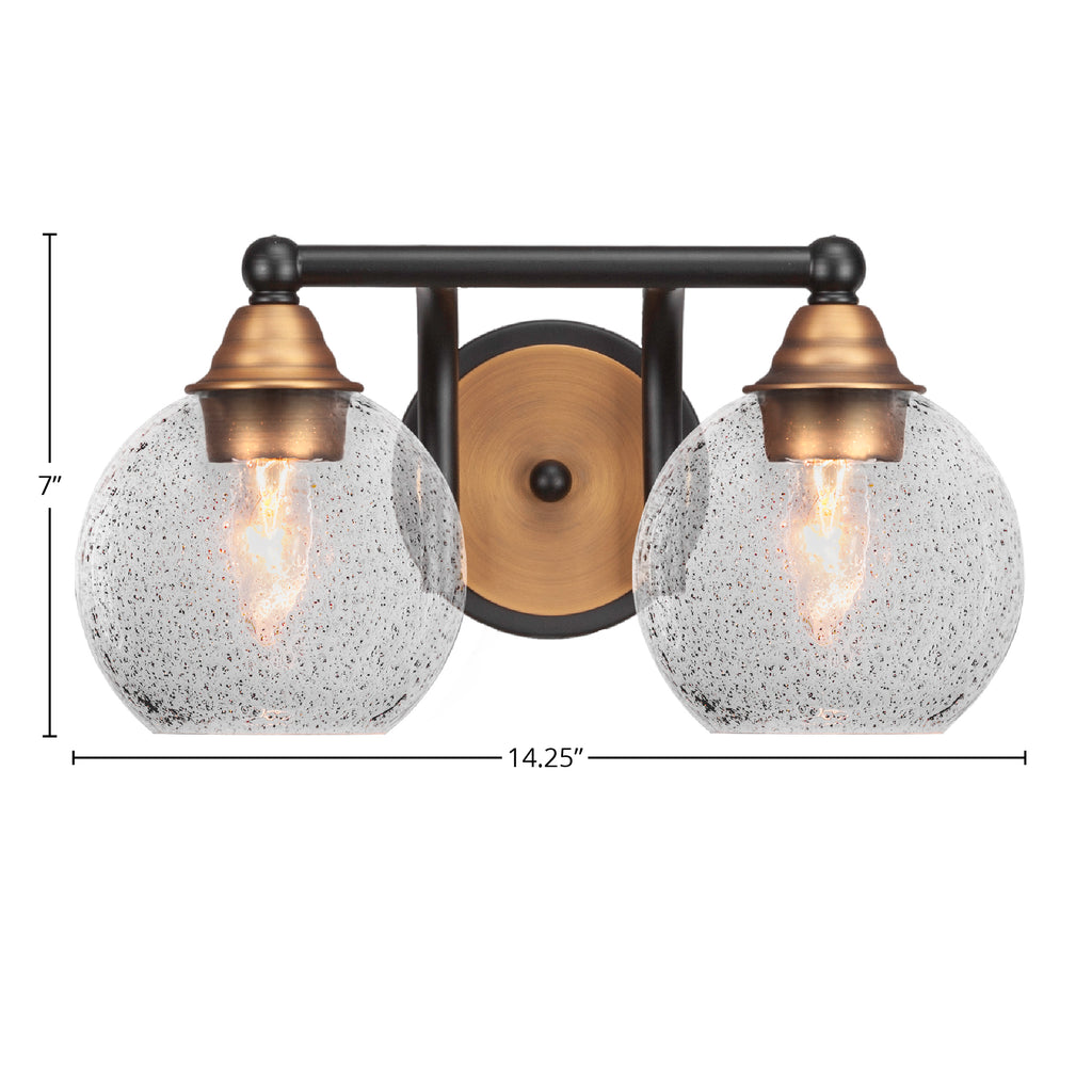 Paramount Two Light Bath Bar in Matte Black & Brass with 5.75" Smoke Bubble Shade