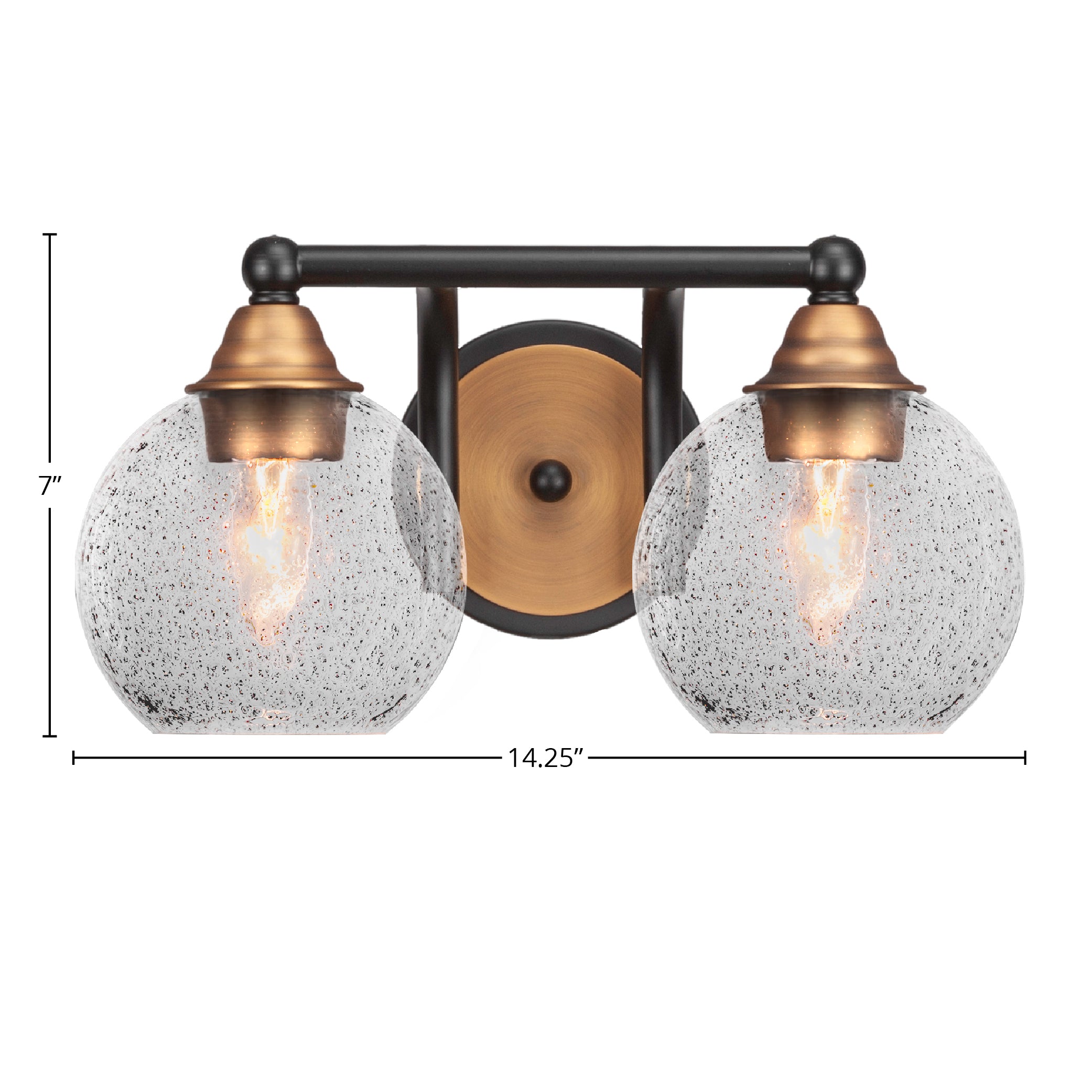 Paramount Two Light Bath Bar in Matte Black & Brass with 5.75" Smoke Bubble Shade