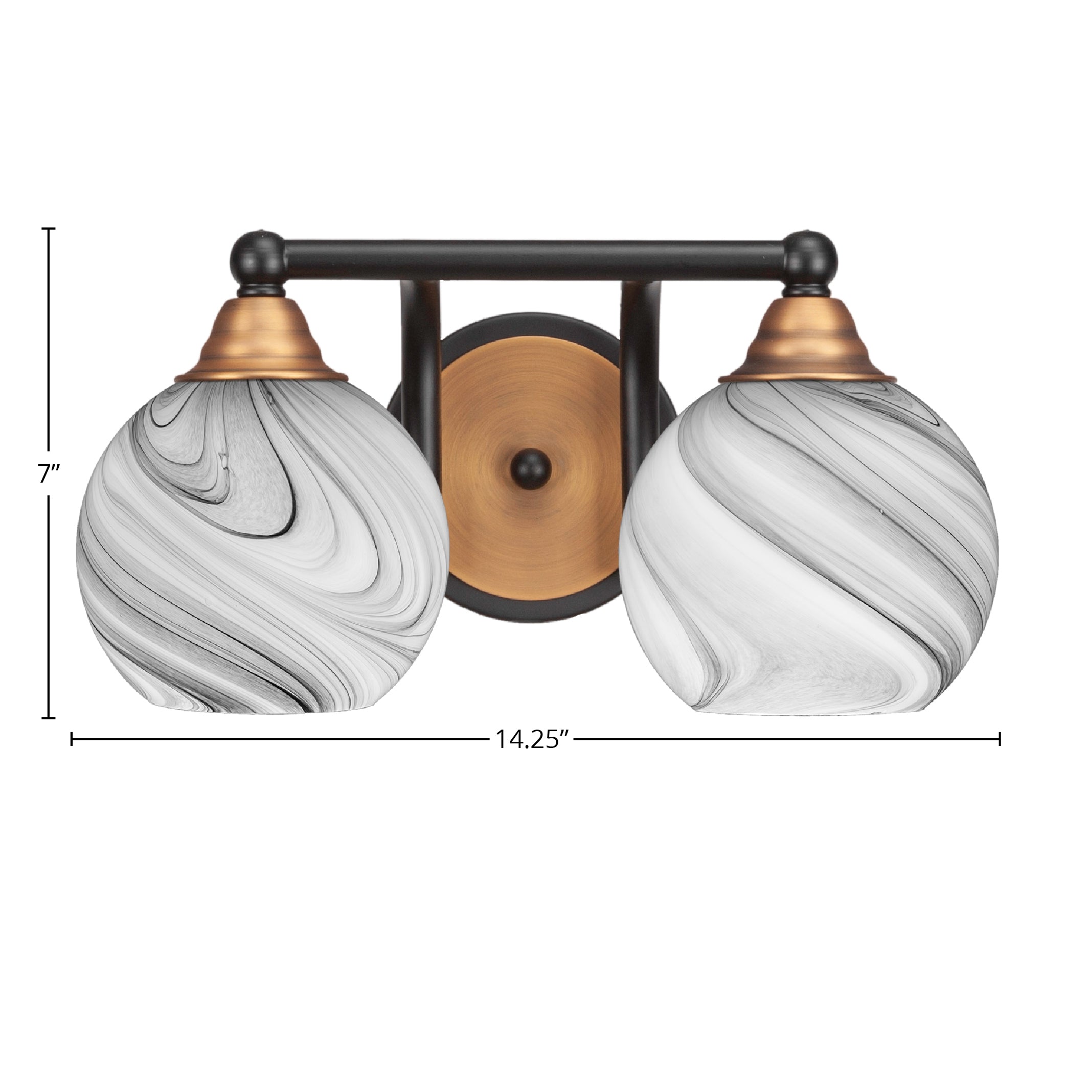 Paramount Two Light Bath Bar in Matte Black & Brass with 5.75" Onyx Swirl Shade