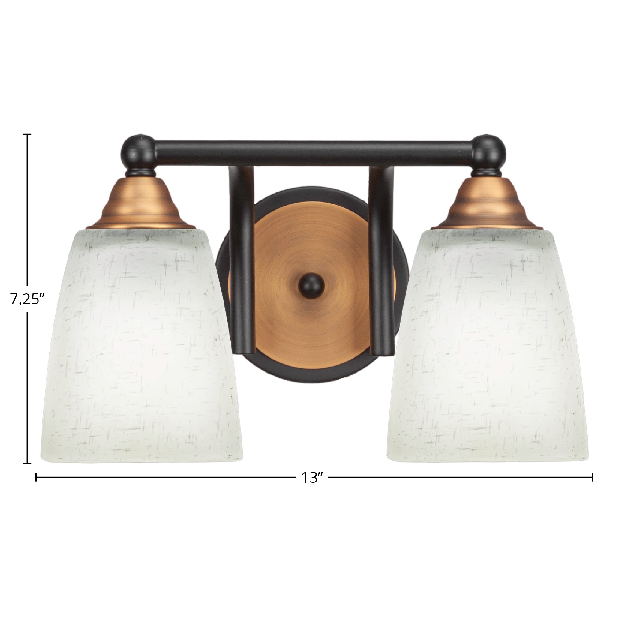 Paramount Two Light Bath Bar in Matte Black & Brass with 4.5" Square White Muslin Shade