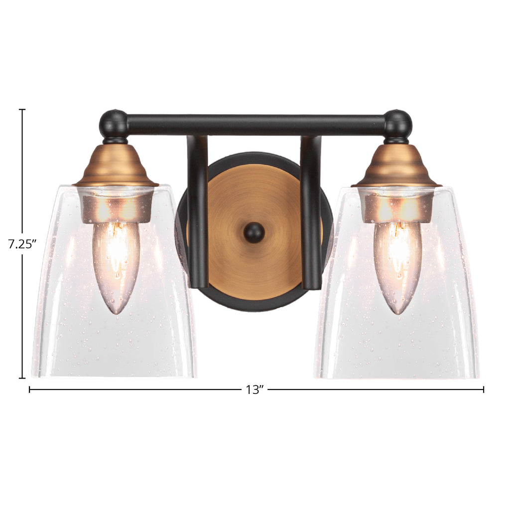 Paramount Two Light Bath Bar in Matte Black & Brass with 4.5" Square Clear Bubble Shade