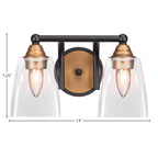 Paramount Two Light Bath Bar in Matte Black & Brass with 4.5" Square Clear Bubble Shade