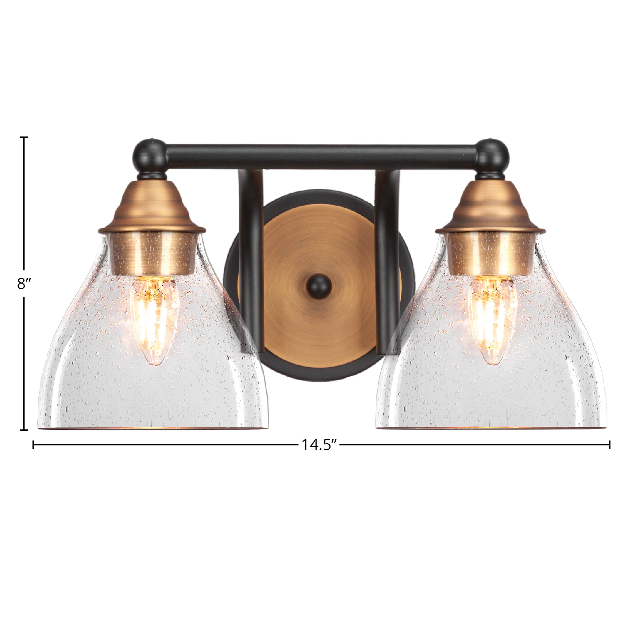 Paramount Two Light Bath Bar in Matte Black & Brass with 6.25" Clear Bubble Shade