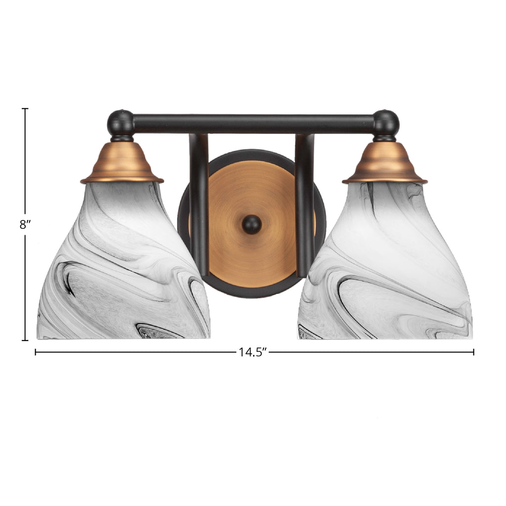 Paramount Two Light Bath Bar in Matte Black & Brass with 6.25" Onyx Swirl Shade