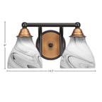 Paramount Two Light Bath Bar in Matte Black & Brass with 6.25" Onyx Swirl Shade