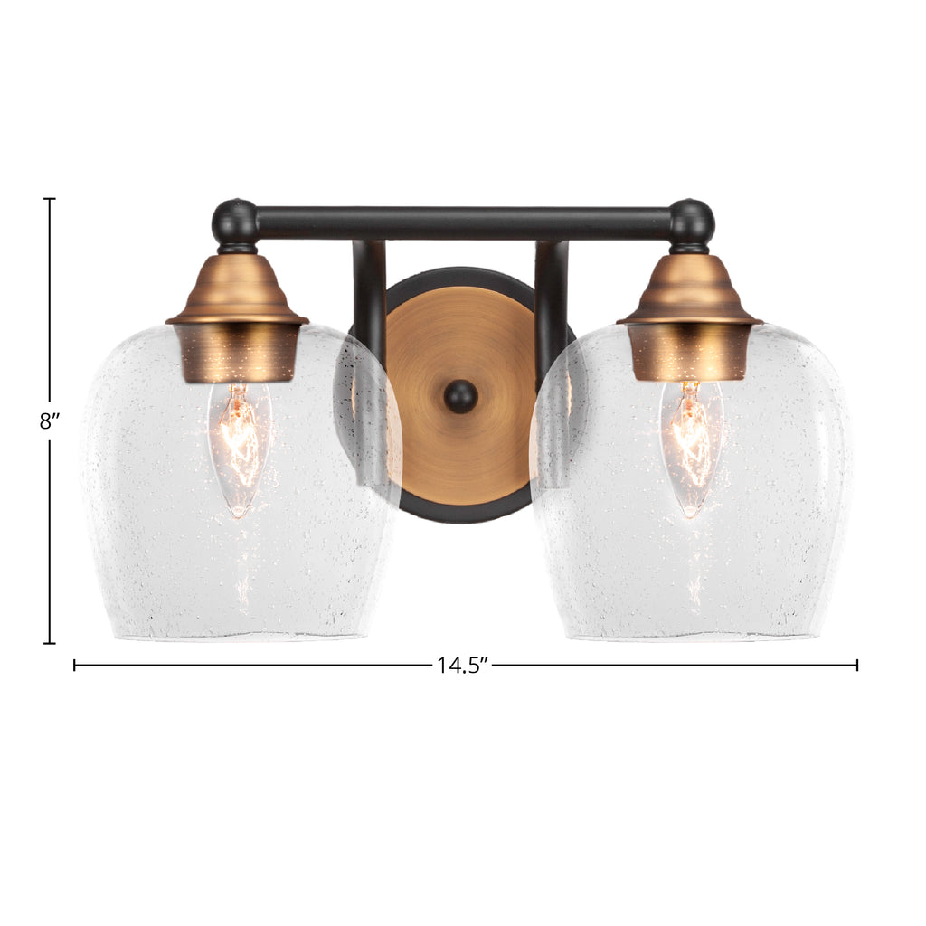 Paramount Two Light Bath Bar in Matte Black & Brass with 6" Clear Bubble Shade