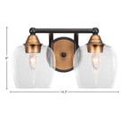 Paramount Two Light Bath Bar in Matte Black & Brass with 6" Clear Bubble Shade