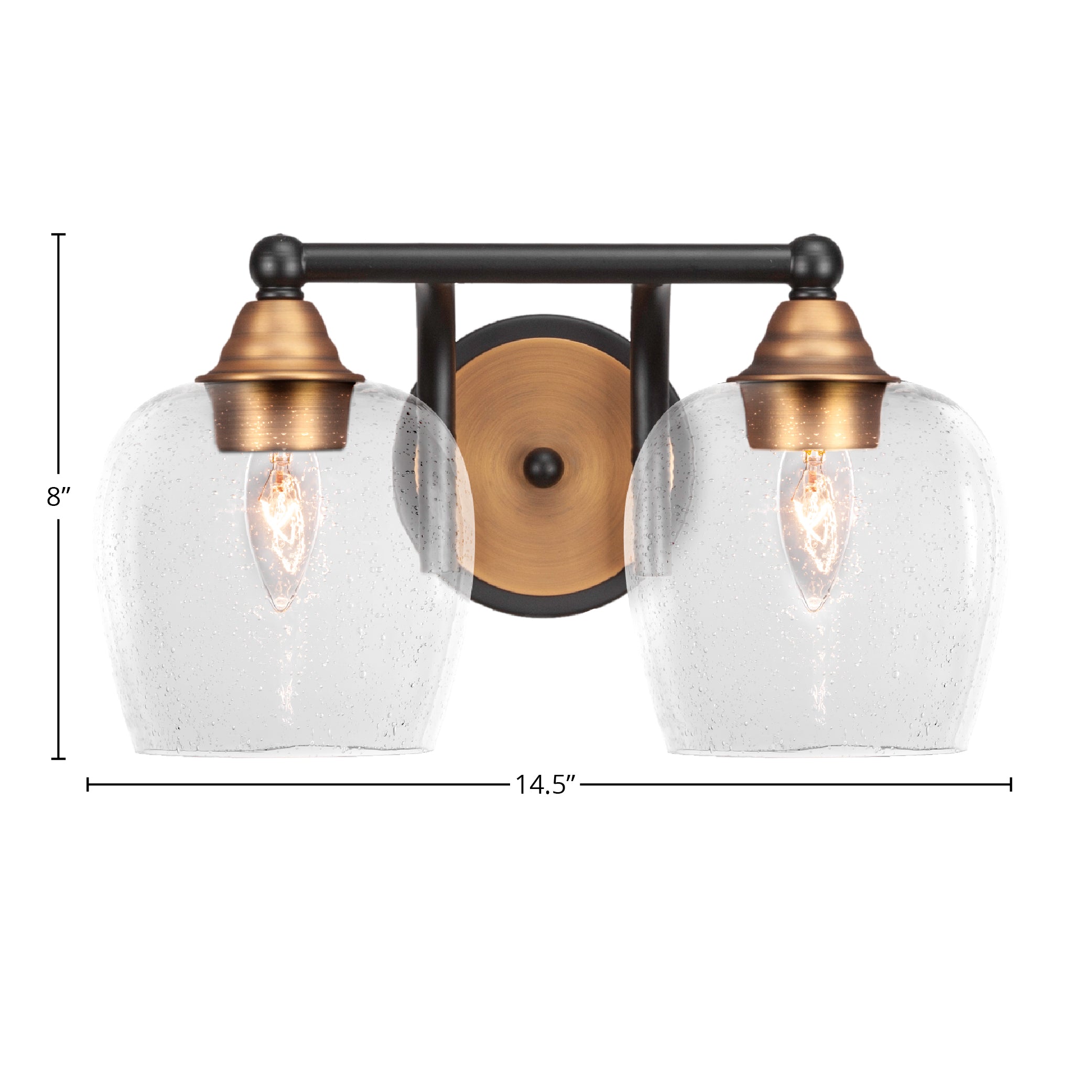 Paramount Two Light Bath Bar in Matte Black & Brass with 6" Clear Bubble Shade