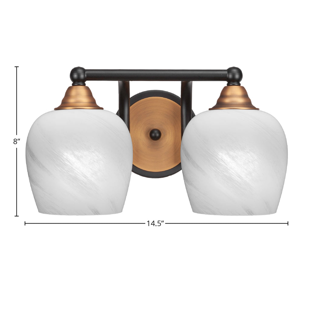 Paramount Two Light Bath Bar in Matte Black & Brass with 6" White Marble Shade