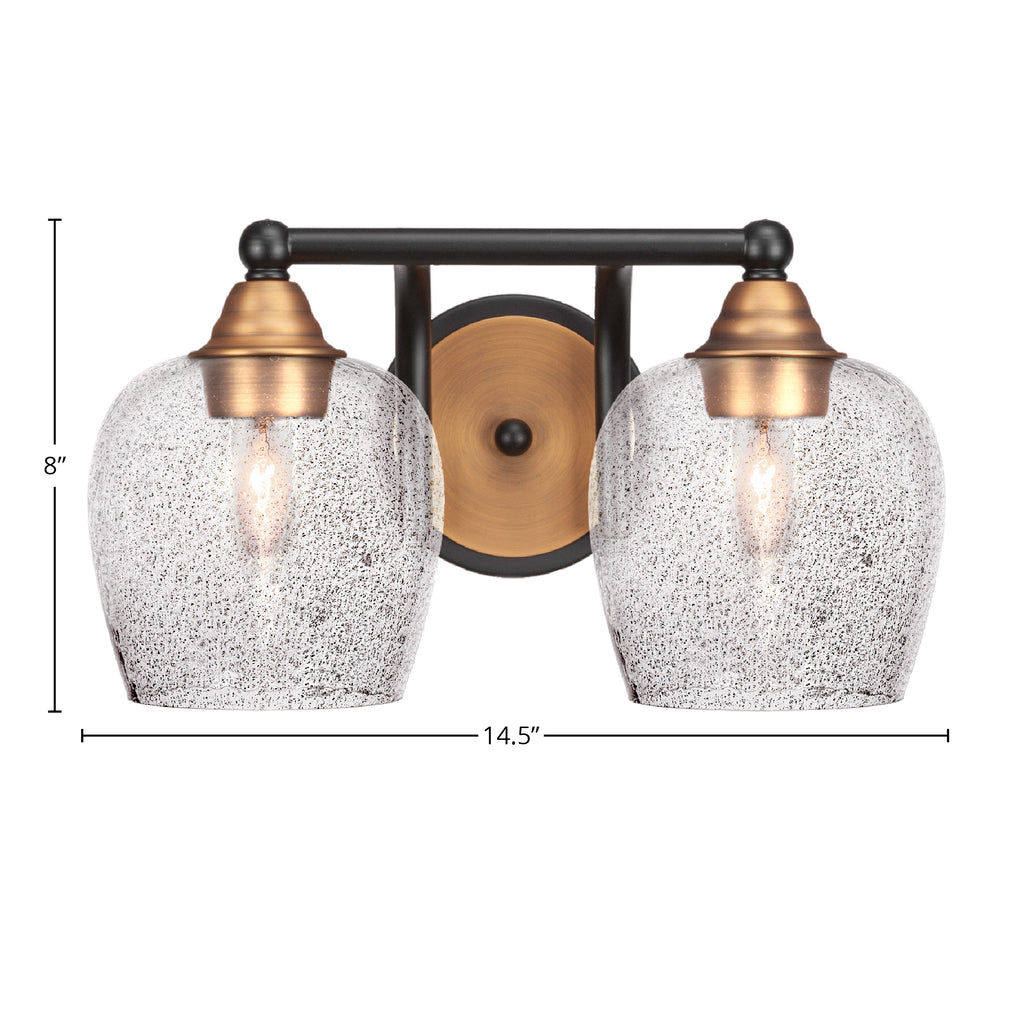 Paramount Two Light Bath Bar in Matte Black & Brass with 6" Smoke Bubble Shade
