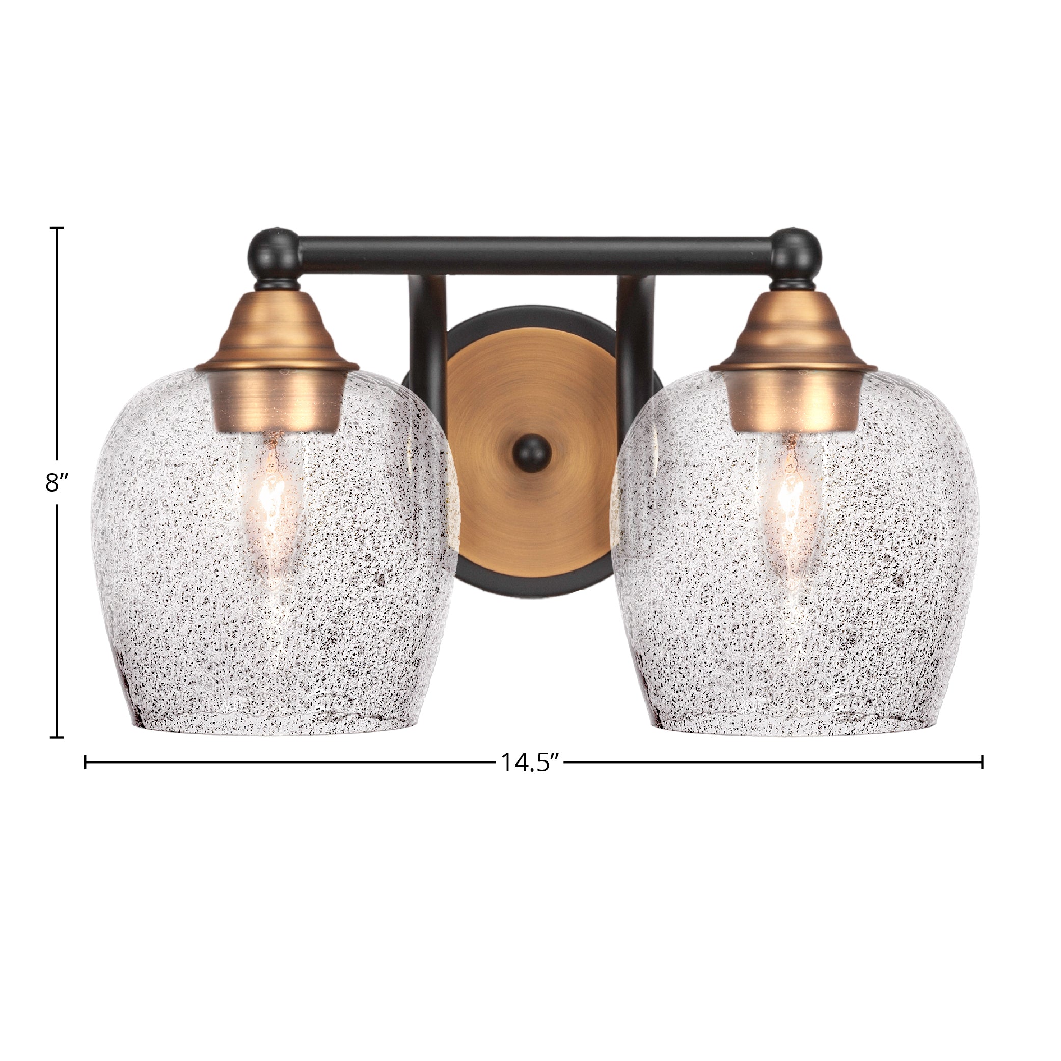 Paramount Two Light Bath Bar in Matte Black & Brass with 6" Smoke Bubble Shade