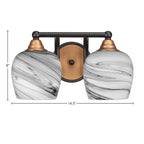 Paramount Two Light Bath Bar in Matte Black & Brass with 6" Onyx Swirl Shade