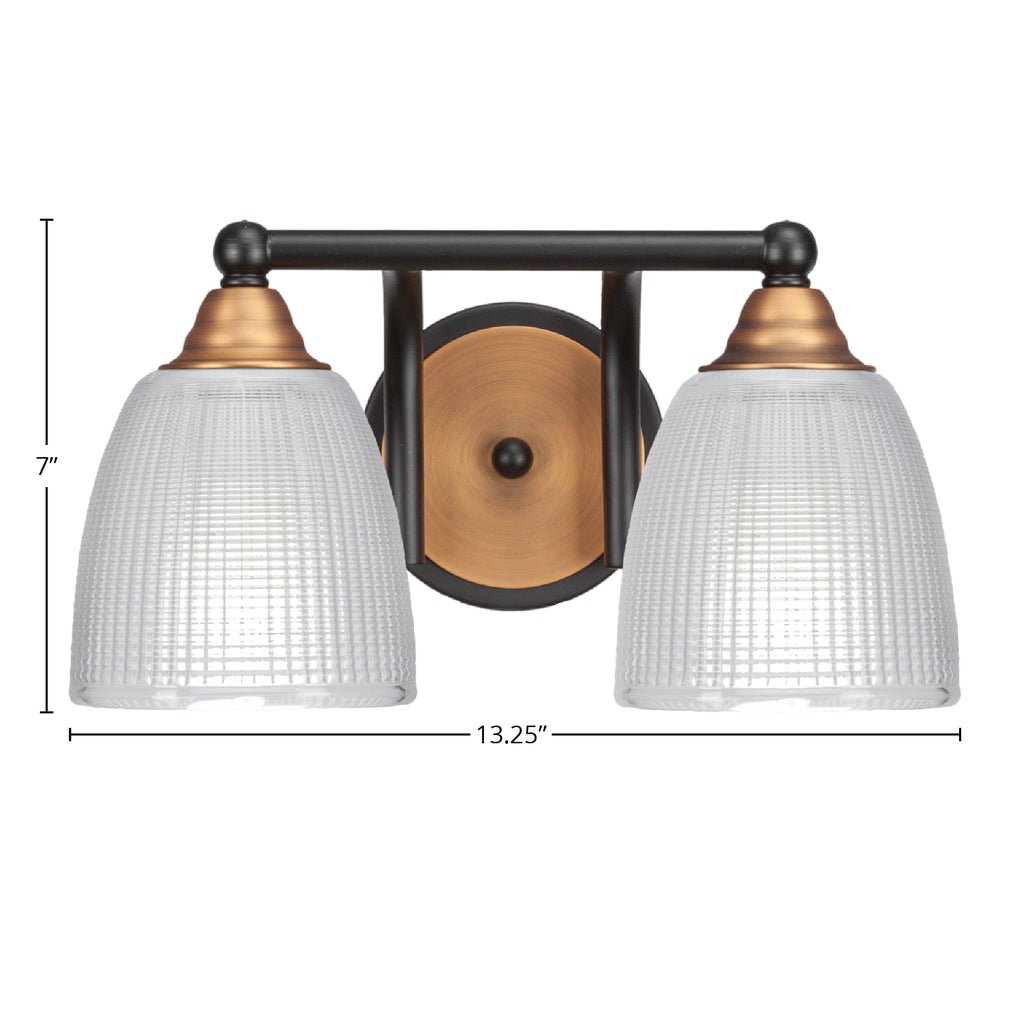 Paramount Two Light Bath Bar in Matte Black & Brass with 5" Clear Ribbed Shade