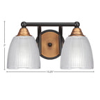 Paramount Two Light Bath Bar in Matte Black & Brass with 5" Clear Ribbed Shade