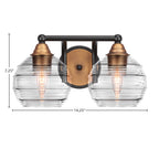 Paramount Two Light Bath Bar in Matte Black & Brass with 6" Clear Ribbed Shade