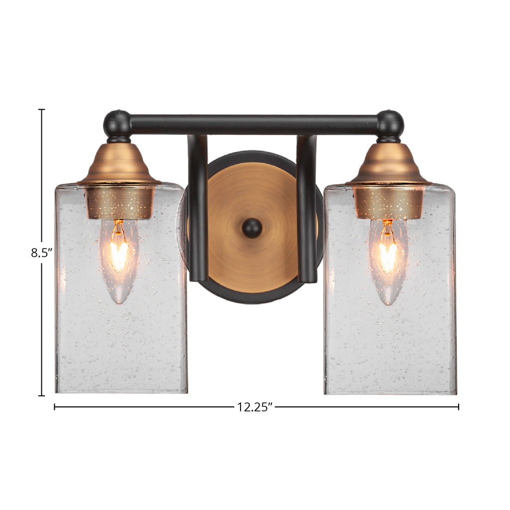 Paramount Two Light Bath Bar in Matte Black & Brass with 4" Square Clear Bubble Shade