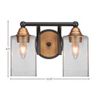 Paramount Two Light Bath Bar in Matte Black & Brass with 4" Square Clear Bubble Shade