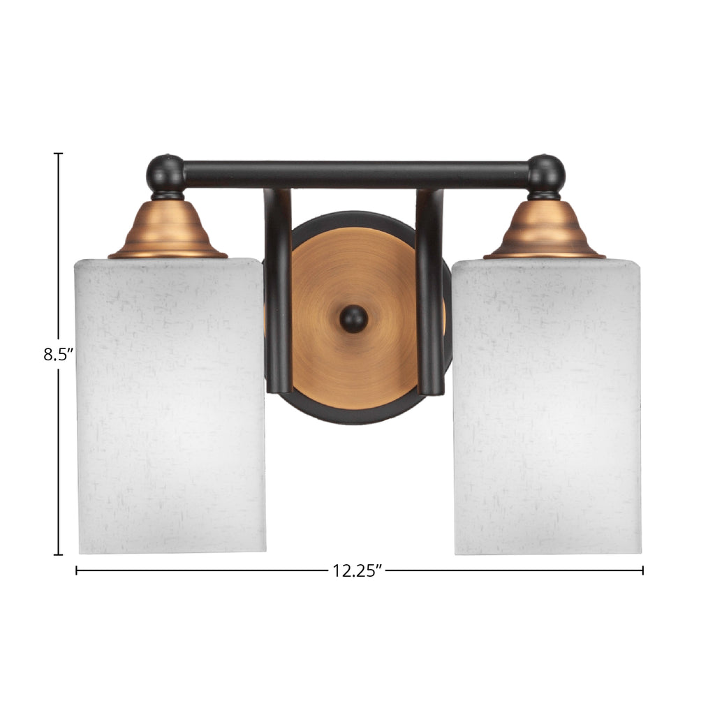 Paramount Two Light Bath Bar in Matte Black & Brass with 4" Square White Muslin Shade