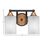 Paramount Two Light Bath Bar in Matte Black & Brass with 4" Square White Muslin Shade
