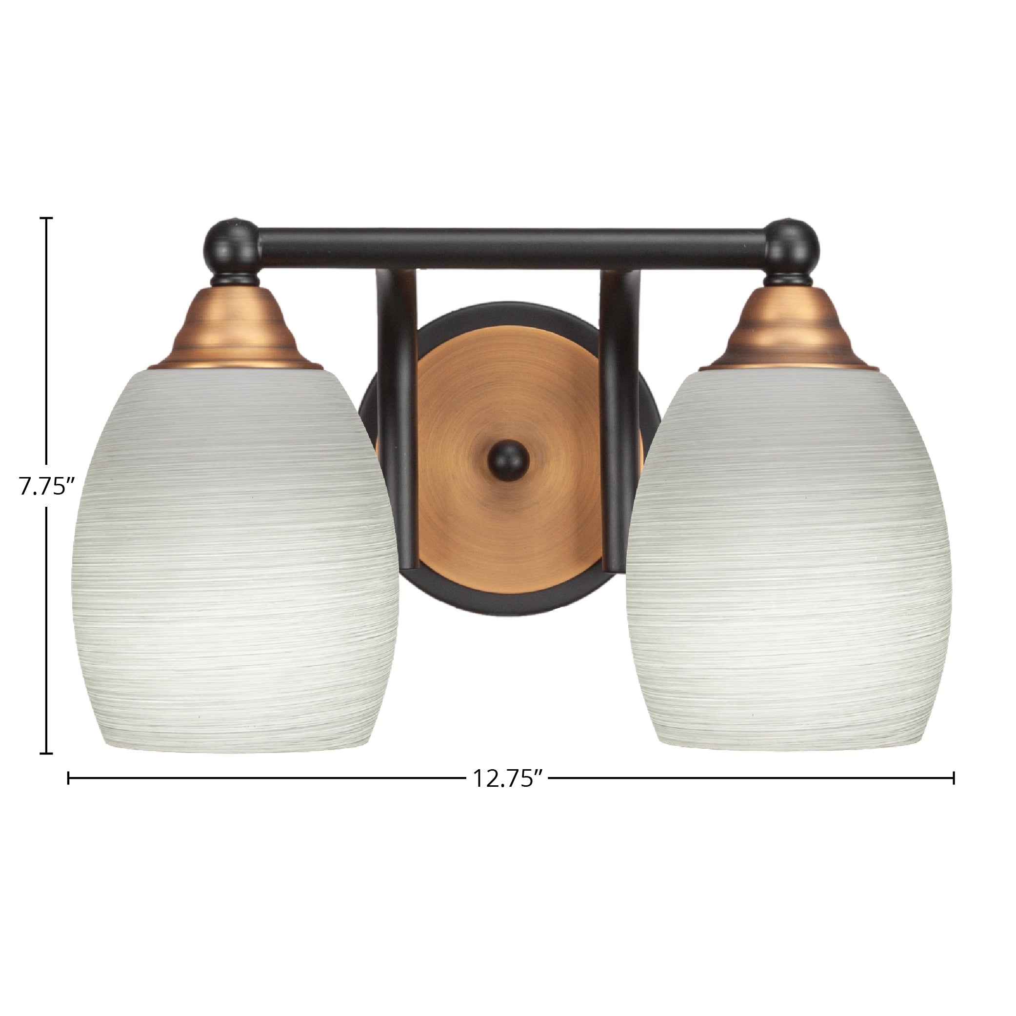 Paramount Two Light Bath Bar in Matte Black & Brass with 5" White Linen Shade