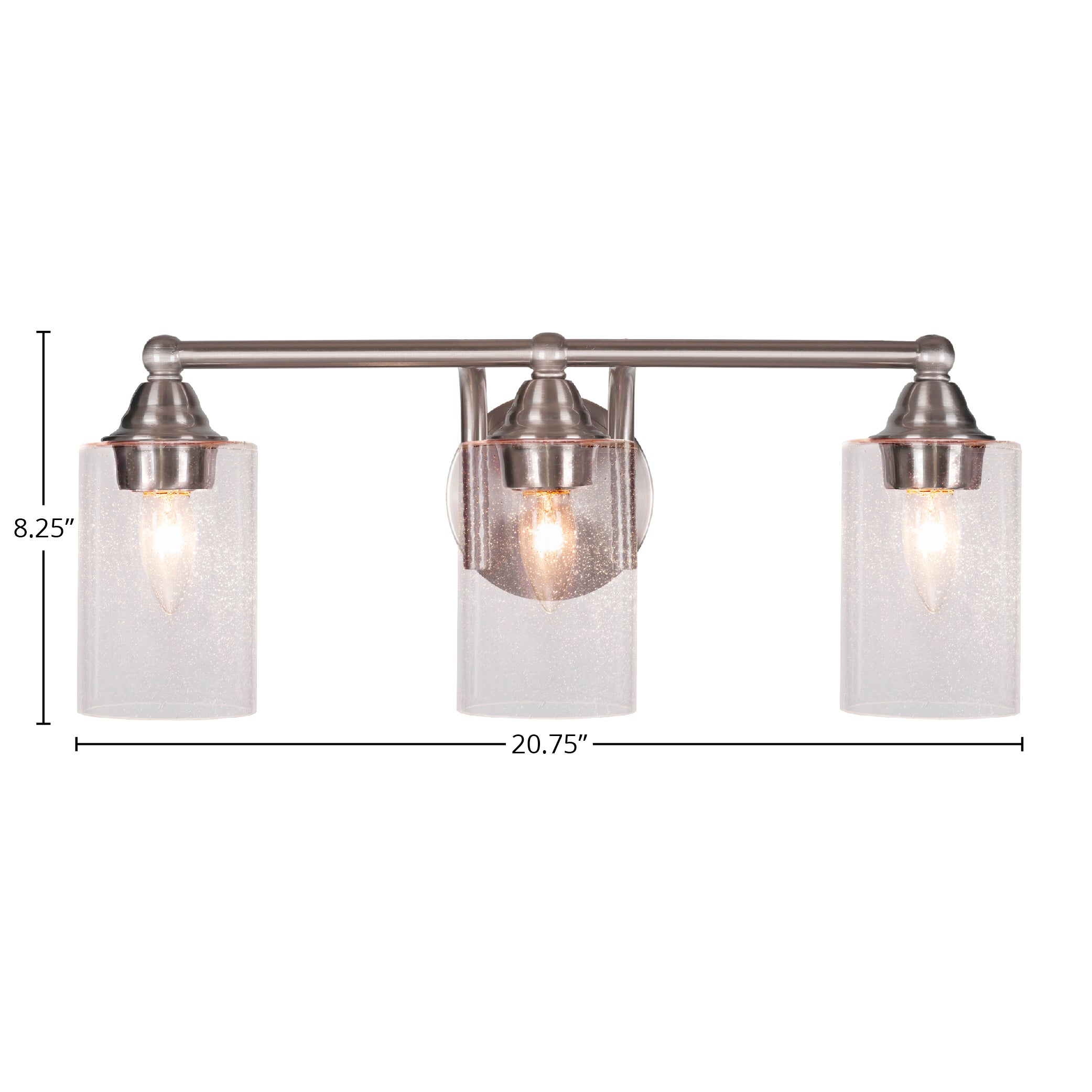 Paramount Three Light Bath Bar in Brushed Nickel with 4" Clear Bubble Shade