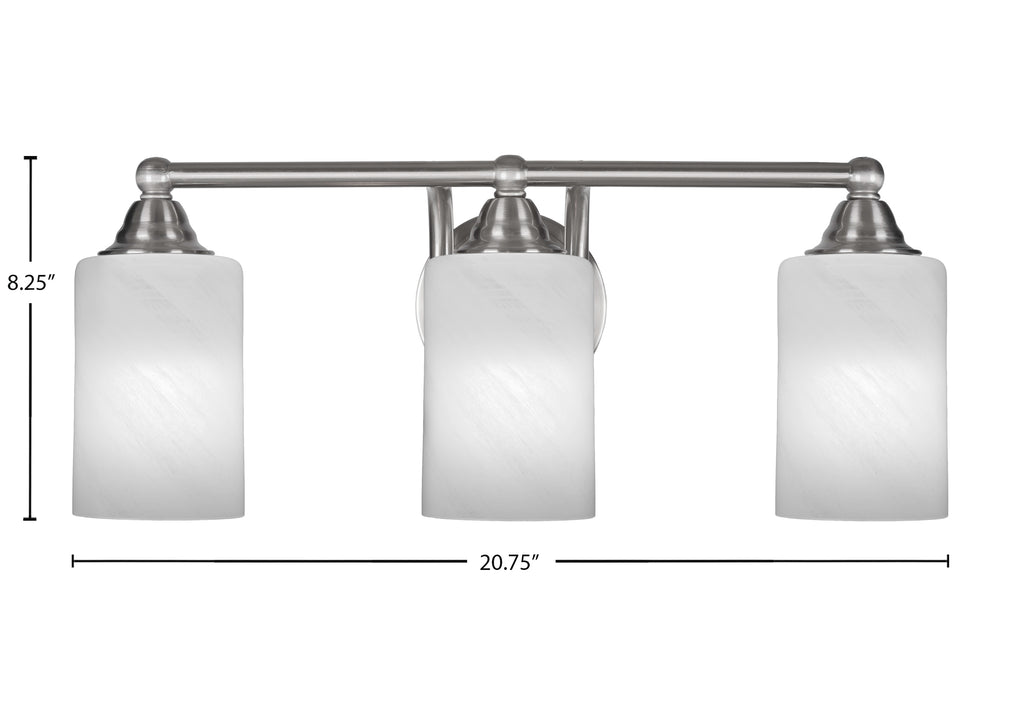Paramount Three Light Bath Bar in Brushed Nickel with 4" White Marble Shade