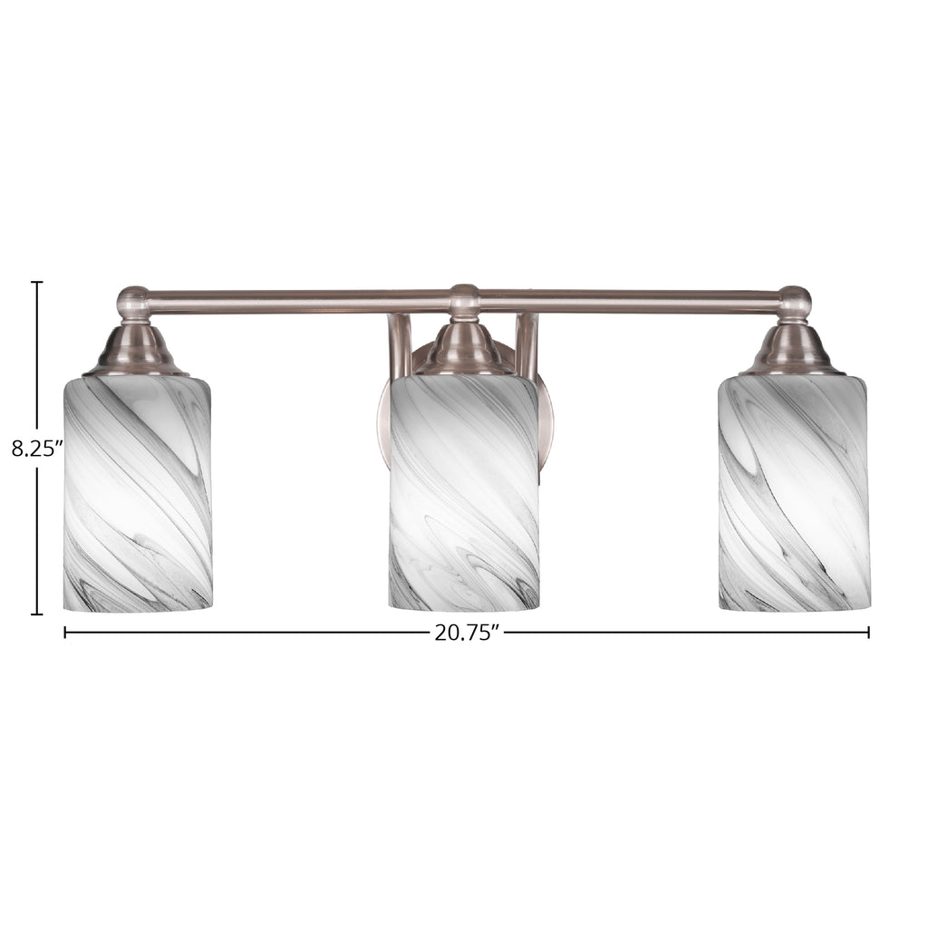 Paramount Three Light Bath Bar in Brushed Nickel with 4" Onyx Swirl Shade
