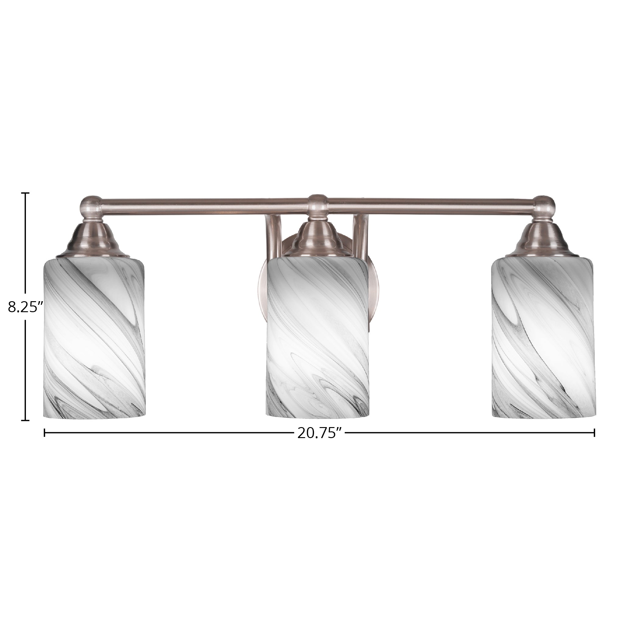 Paramount Three Light Bath Bar in Brushed Nickel with 4" Onyx Swirl Shade