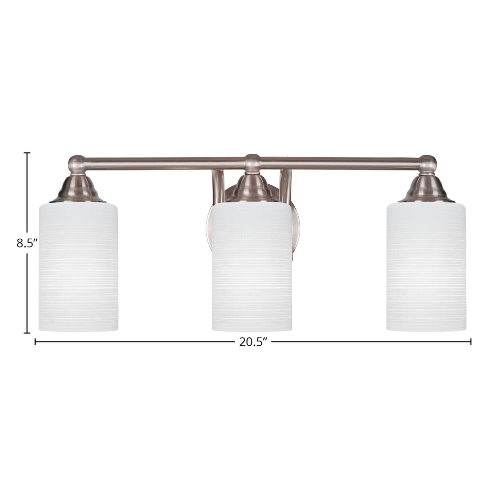 Paramount Three Light Bath Bar in Brushed Nickel with 4" White Matrix Shade