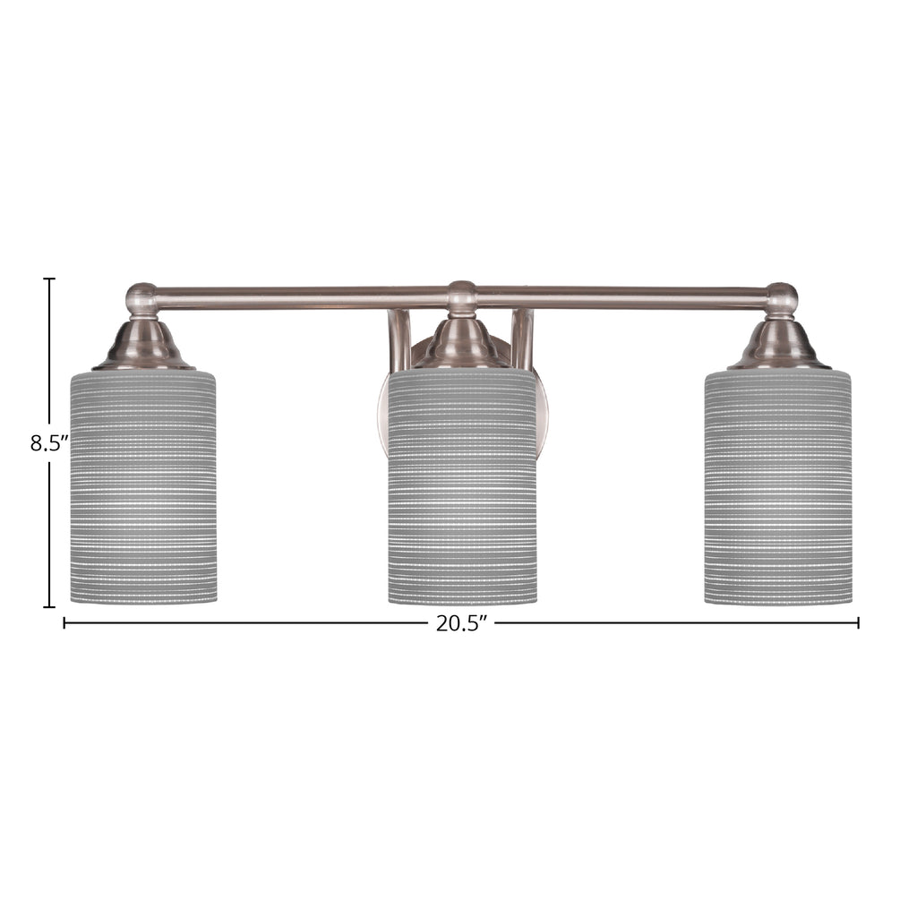 Paramount Three Light Bath Bar in Brushed Nickel with 4" Gray Matrix Shade