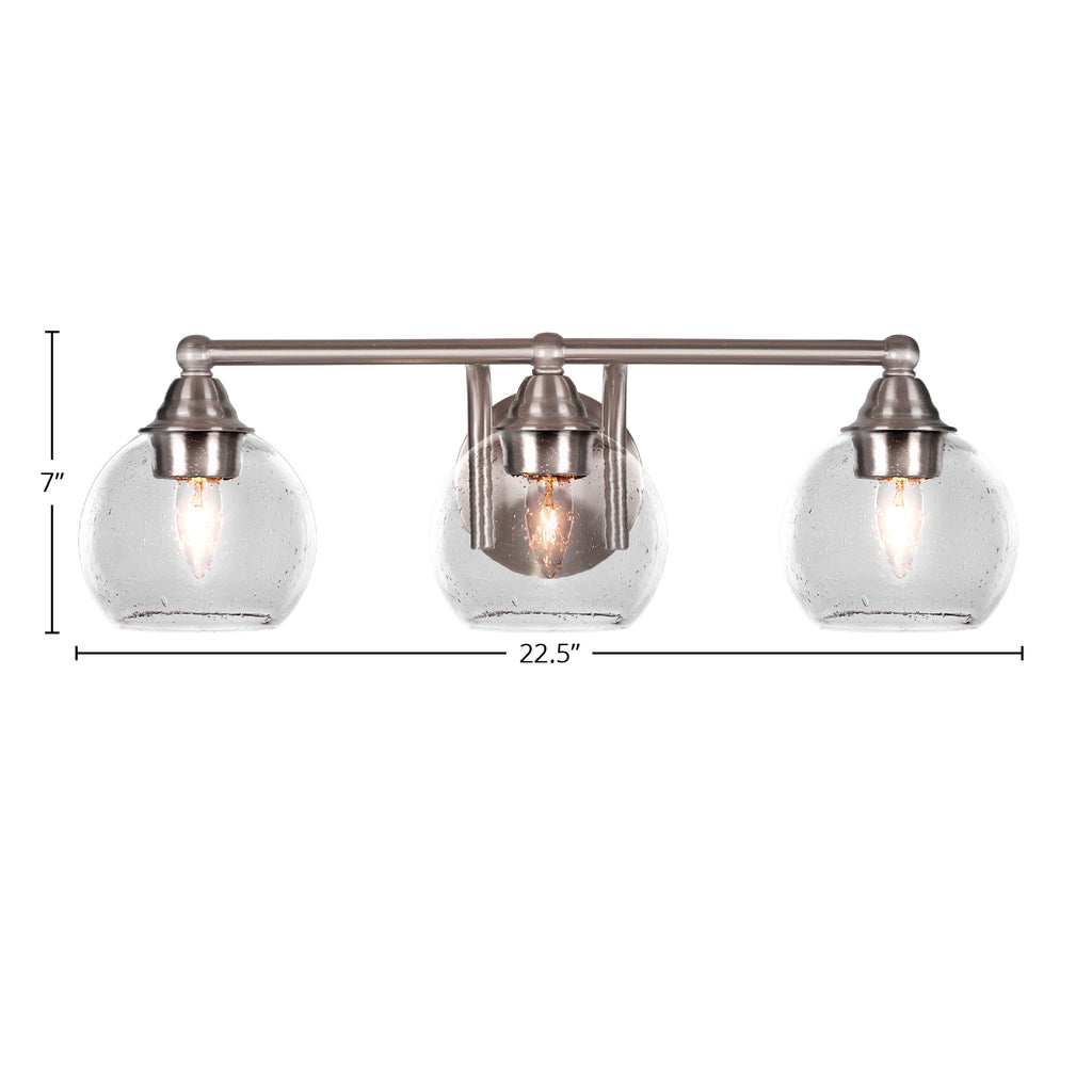 Paramount Three Light Bath Bar in Brushed Nickel with 5.75" Clear Bubble Shade