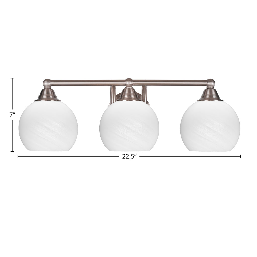 Paramount Three Light Bath Bar in Brushed Nickel with 5.75" White Marble Shade