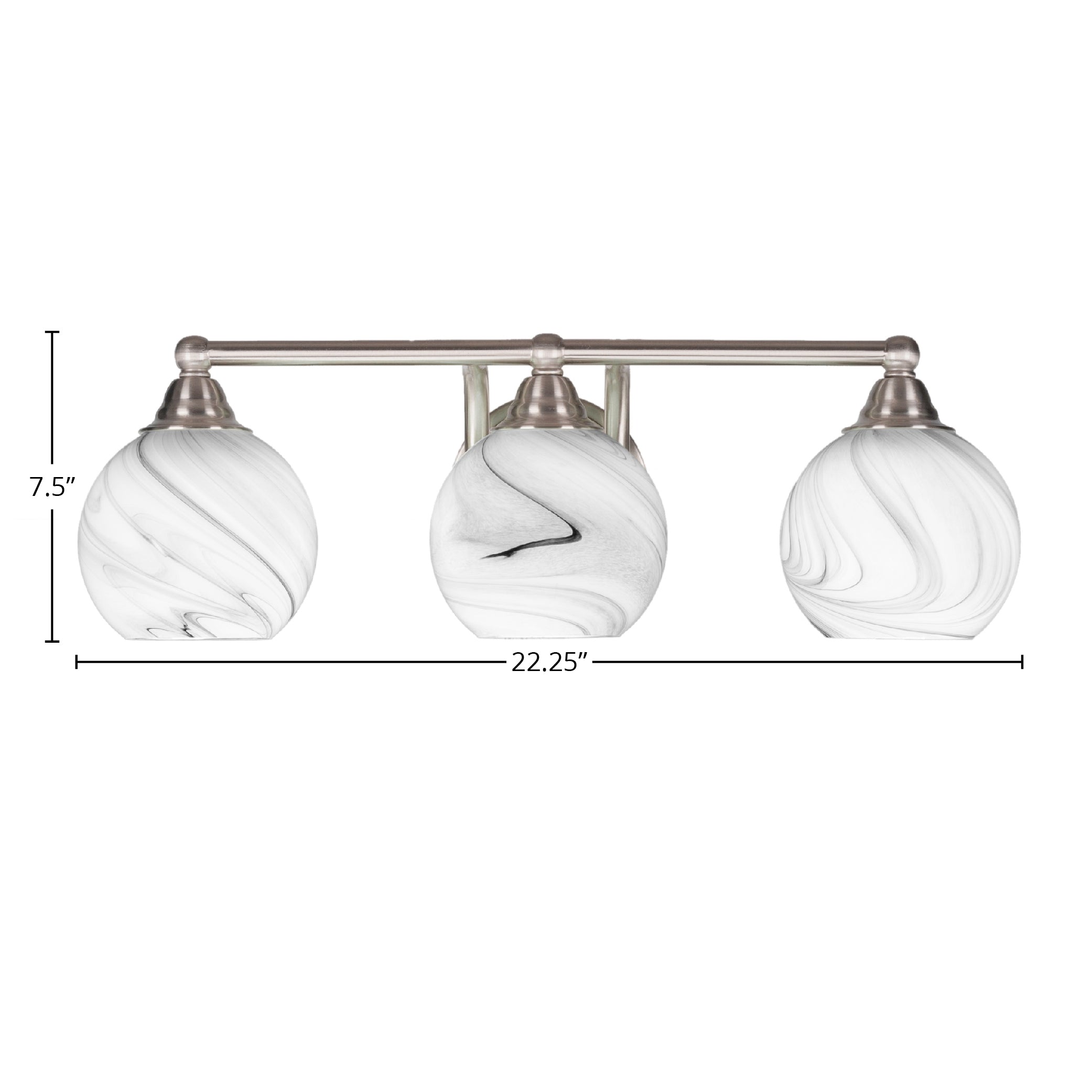 Paramount Three Light Bath Bar in Brushed Nickel with 5.75" Onyx Swirl Shade