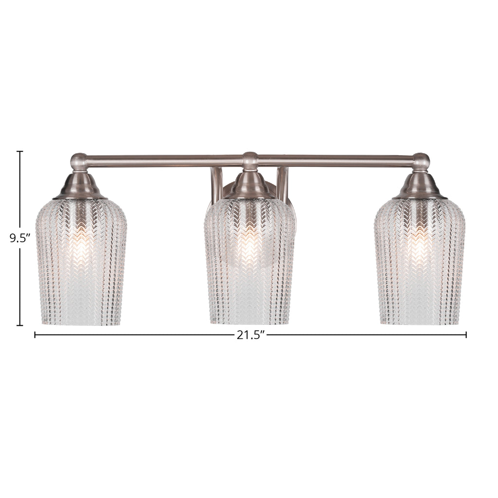 Paramount Three Light Bath Bar in Brushed Nickel with 5" Clear Textured Shade