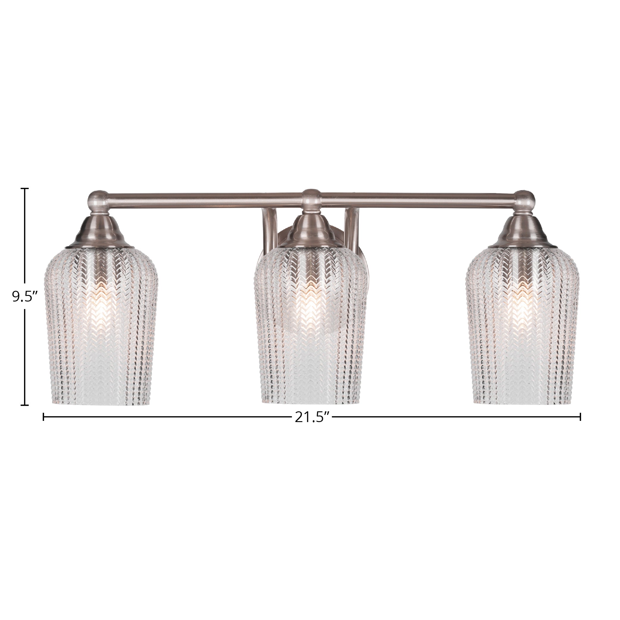 Paramount Three Light Bath Bar in Brushed Nickel with 5" Clear Textured Shade