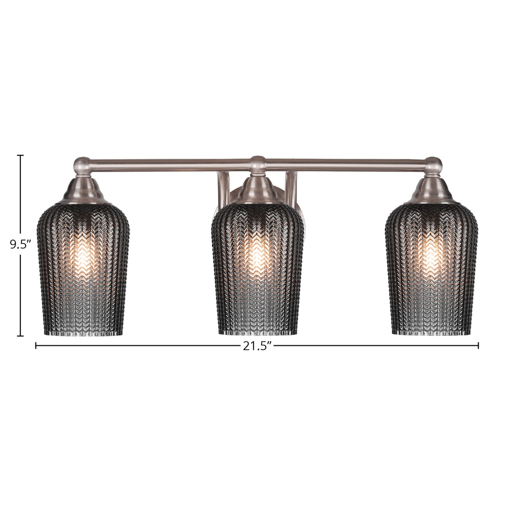Paramount Three Light Bath Bar in Brushed Nickel with 5" Smoke Textured Shade