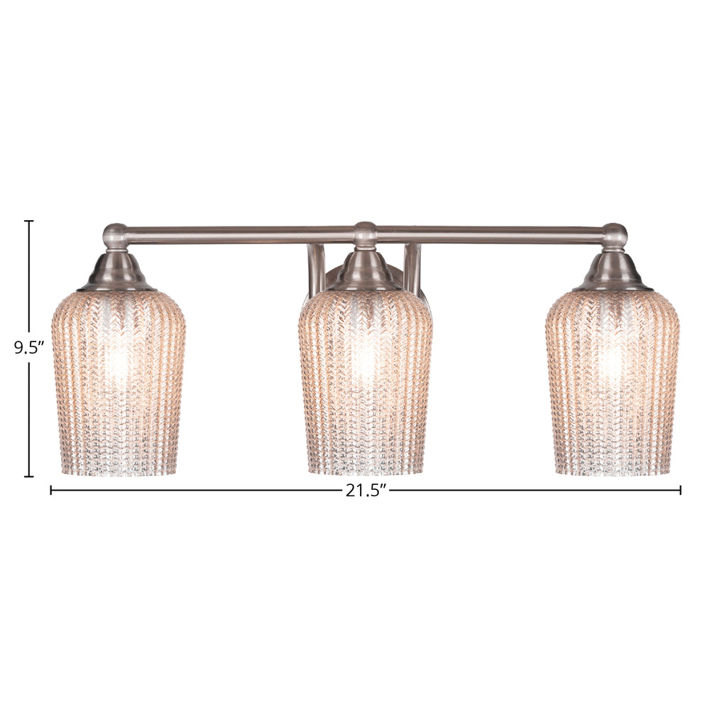 Paramount Three Light Bath Bar in Brushed Nickel with 5" Silver Textured Shade