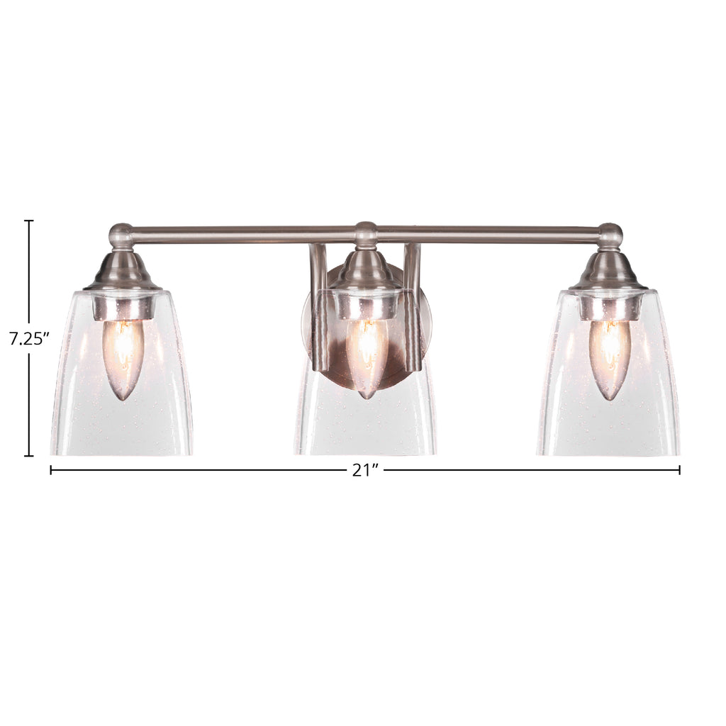 Paramount Three Light Bath Bar in Brushed Nickel with 4.5" Square Clear Bubble Shade