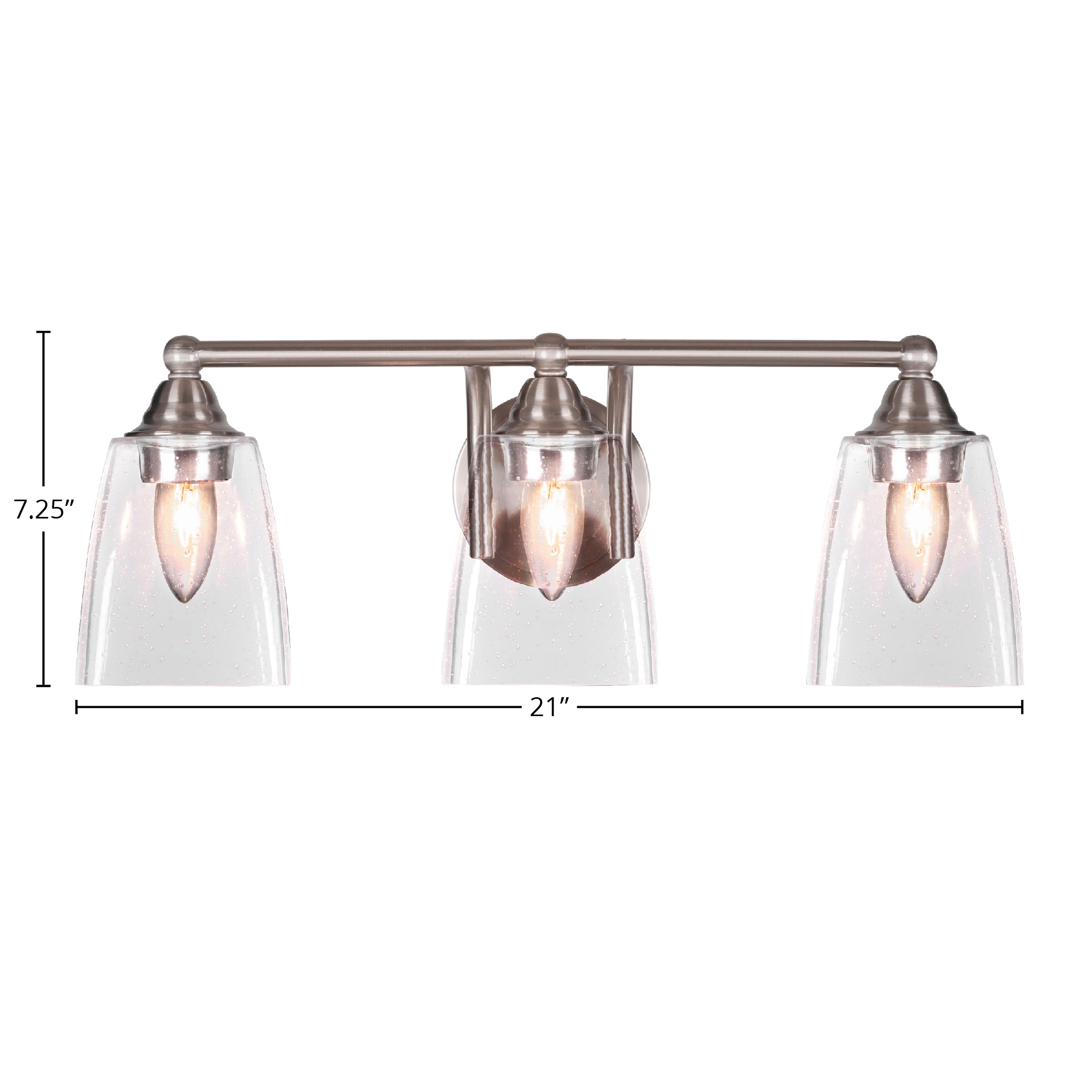 Paramount Three Light Bath Bar in Brushed Nickel with 4.5" Square Clear Bubble Shade