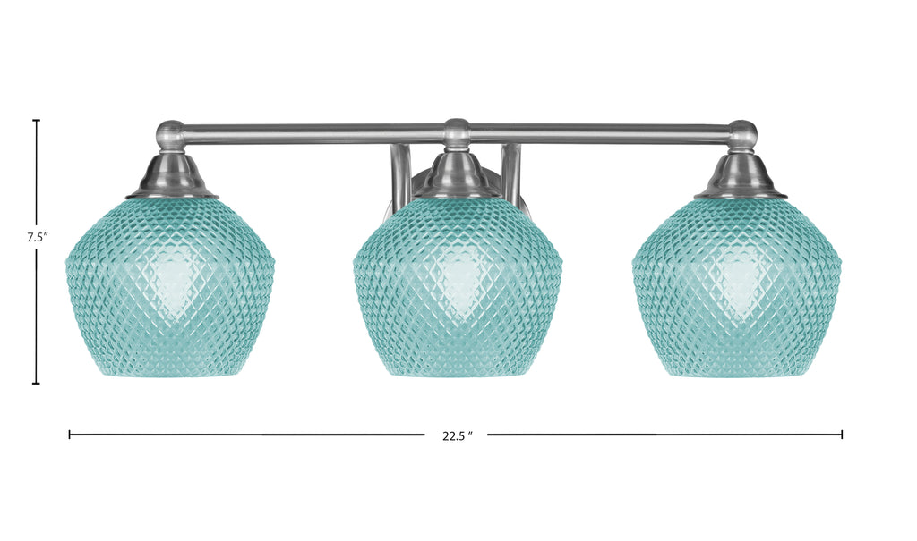 Paramount Three Light Bath Bar in Brushed Nickel with Turquoise Textured Shade